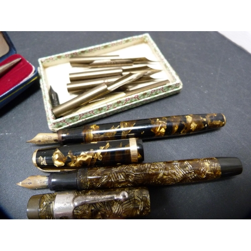 195 - Two Parker fountain pens with 14k gold nibs, silver Yard o Led propelling pencil, pen knives, boxed ... 