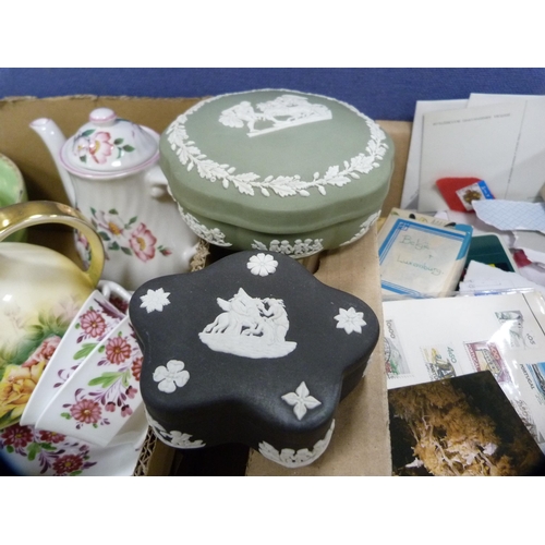 20 - Collection of decorative ceramics to include Wedgwood green Jasper ware box and another, Victorian t... 