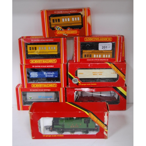 201 - Hornby: boxed LNER J.38 locomotive R252 and seven boxed wagons to include Track Cleaning Coach R296,... 