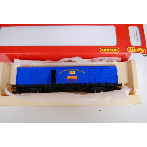 202 - Hornby: three OO gauge models to include two 70th Anniversary 1938 - 2008 7 plank open wagons R6414 ... 