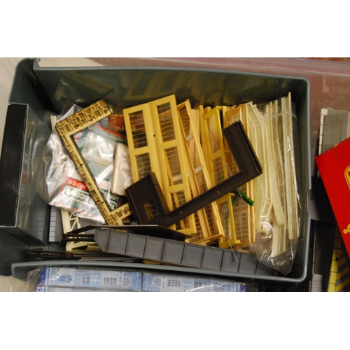 240 - Two cartons containing model railway scenery components to include tunnels, Hornby R410 turntable, T... 