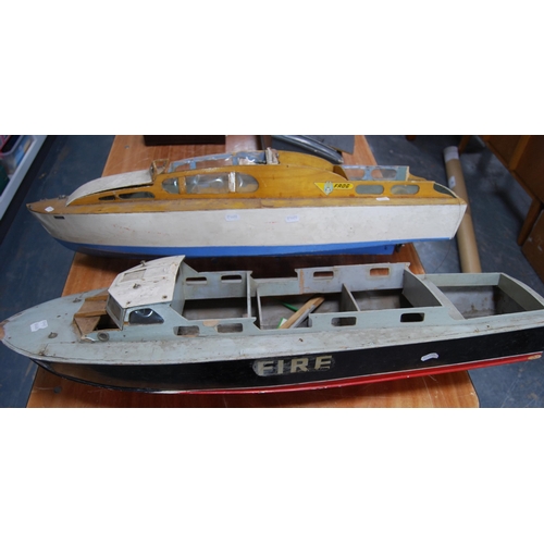 276 - Two scratch-built wooden model boats (a/f).  (2)