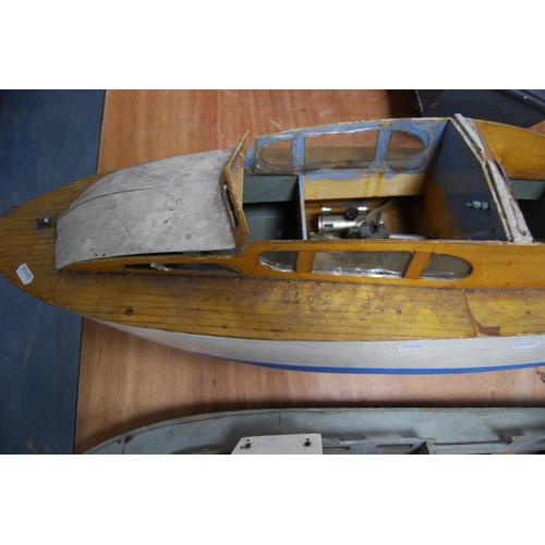 276 - Two scratch-built wooden model boats (a/f).  (2)