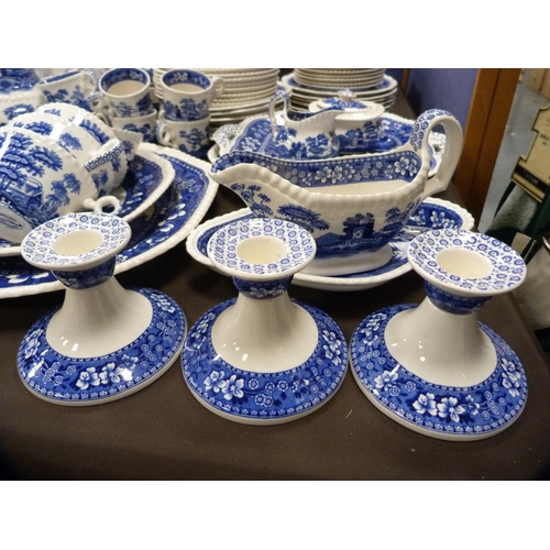 3 - Extensive Spode 'Blue Tower' pattern dinner service to include dishes, bowls, candlesticks etc.