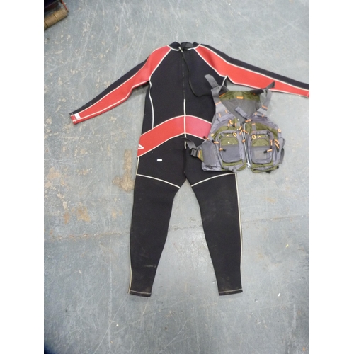 306 - Hammerhead wetsuit, size XL, and a fishing vest.