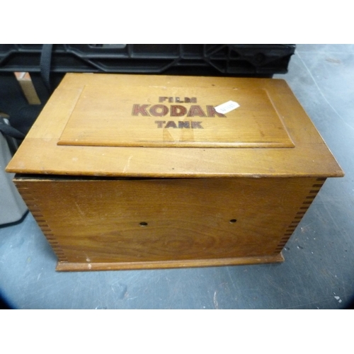 310 - Carton containing assorted cameras to include folding Kodak cameras, boxed Kodak film tank, Polaroid... 