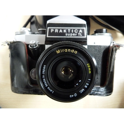 316 - Praktica Super TL camera with Miranda 28mm lens, a Praktica TL3 camera with Carl Zeiss lens and a Pr... 