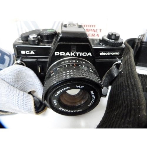 332 - Group of cameras to include Praktica Super TL 1000, Praktica BCA, Mamiya MSX 500, Chinon CE-4 with H... 