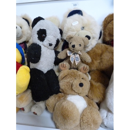 349 - Collection of teddy bears, mainly modern examples (one shelf).