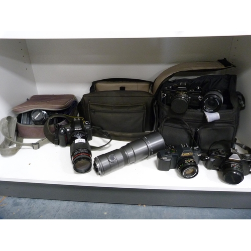 351 - Group of cameras to include a Nikon F80 with Sigma Zoom AF-APO lens, Minolta, Miranda, Canon, Japane... 