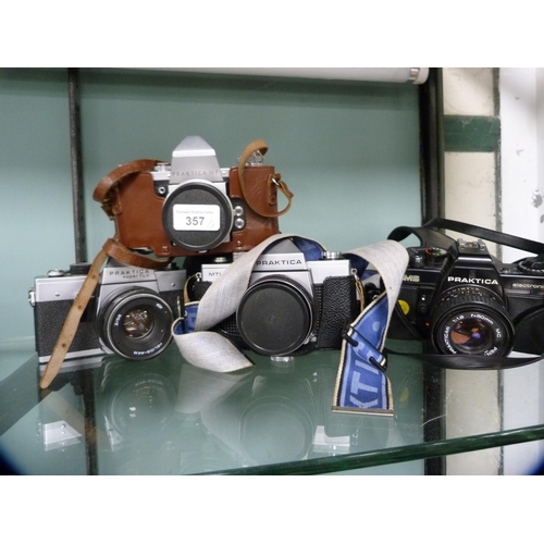 357 - Four Praktica cameras to include an MTL3, BMS, IV F, and a Super TL2, the IV F and MTL3 with Carl Ze... 