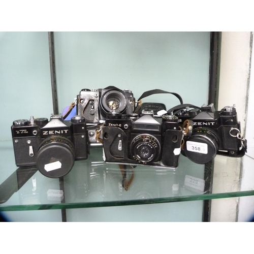 358 - Four Zenit cameras to include a 12 XP, TTL, Zenit E, and 12S.  (4)