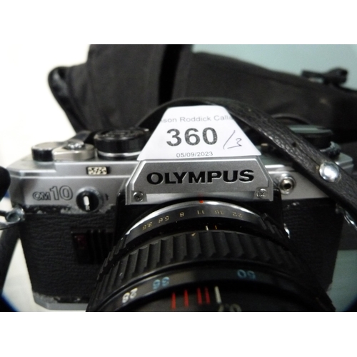 360 - Three Olympus OM10 cameras, one example with a Tokina 70mm lens.  (3)