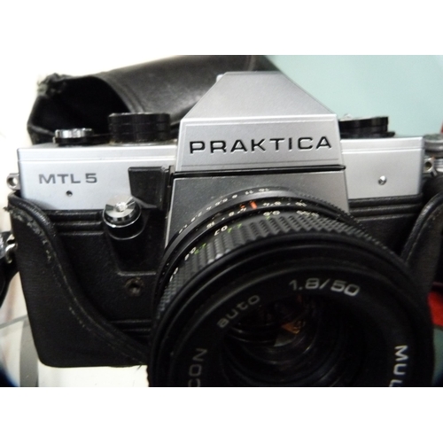 361 - Praktica Super TL camera and a Praktica MTL5 camera, both with Pentacon lenses.  (2)