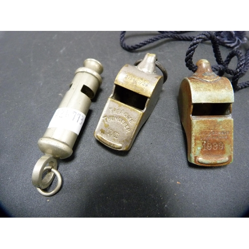 373 - Three vintage whistles to include WWII period military issue whistle by J Hudson & Co., Birmingh... 