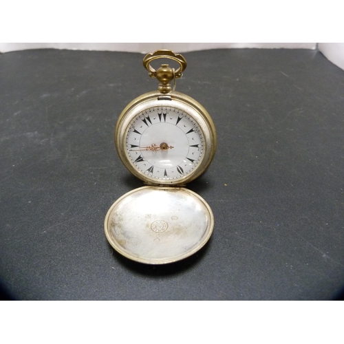 381 - Late Victorian Oris silver gilt cased full hunter pocket watch, with key, 112.9g gross.