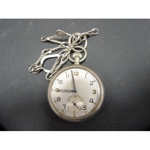 384 - Military issue Doxa pocket watch, stamped to the reverse G.S.T.P, J.1627, broad arrow, white metal w... 