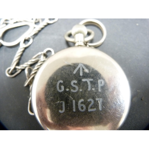 384 - Military issue Doxa pocket watch, stamped to the reverse G.S.T.P, J.1627, broad arrow, white metal w... 