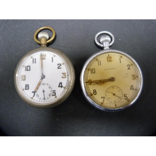 385 - Two military issue pocket watches, one by Leonidas, both stamped to the reverse G.S.T.P with broad a... 