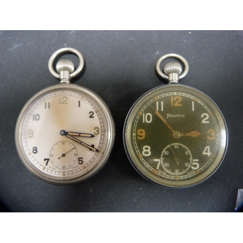 388 - Two military issue G.S.T.P pocket watches, one example by Helvetia, no. P68186, the other no. 038228... 