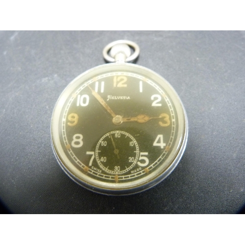 388 - Two military issue G.S.T.P pocket watches, one example by Helvetia, no. P68186, the other no. 038228... 