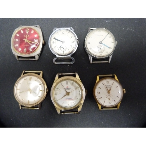 392 - Six manual wind gent's watches, c. 1960s/70s, to include Lucerna 17 jewels, FHB calendar, Buren, Dog... 