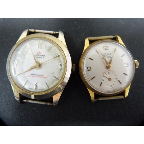 392 - Six manual wind gent's watches, c. 1960s/70s, to include Lucerna 17 jewels, FHB calendar, Buren, Dog... 