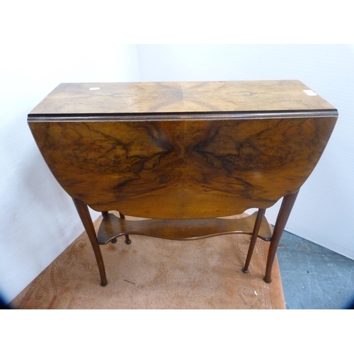 405 - Burr walnut drop-leaf Sutherland-style table.