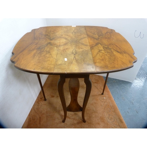 405 - Burr walnut drop-leaf Sutherland-style table.