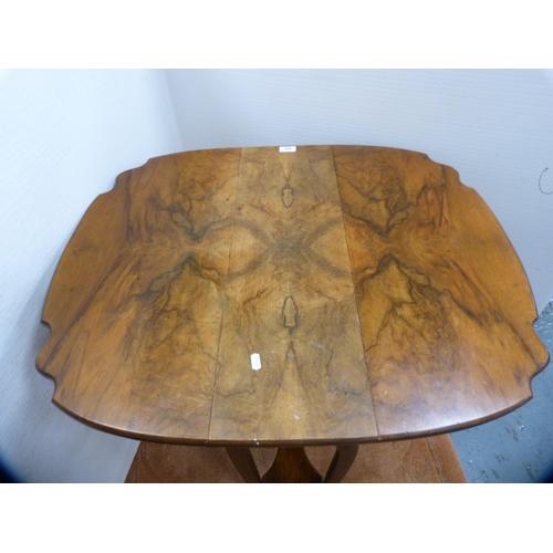 405 - Burr walnut drop-leaf Sutherland-style table.