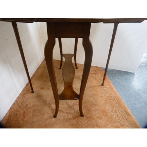 405 - Burr walnut drop-leaf Sutherland-style table.