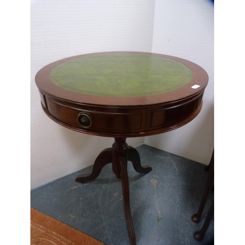 406 - Nest of three tooled-top tables and a drum occasional table.  (2)