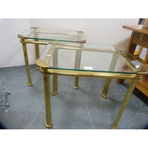 408 - Pair of contemporary gilt lamp tables with glass tops.  (2)