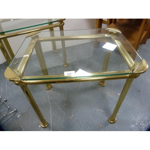 408 - Pair of contemporary gilt lamp tables with glass tops.  (2)