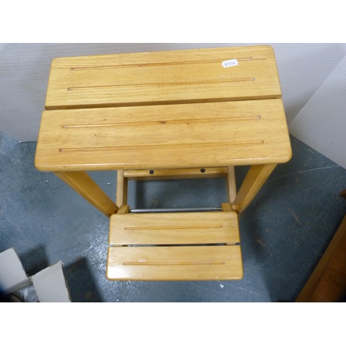 410 - Art Nouveau-style two-tier occasional table with drawer, dismantled table and a stool.