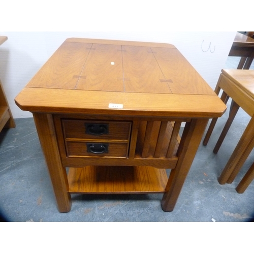 411 - Modern oak-effect occasional table with two drawers and undertier.