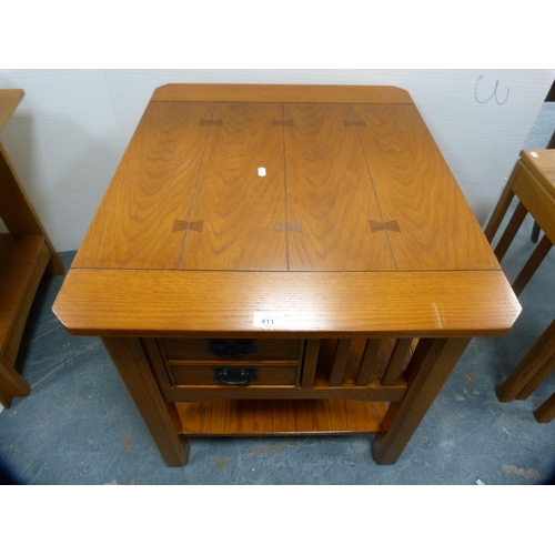 411 - Modern oak-effect occasional table with two drawers and undertier.