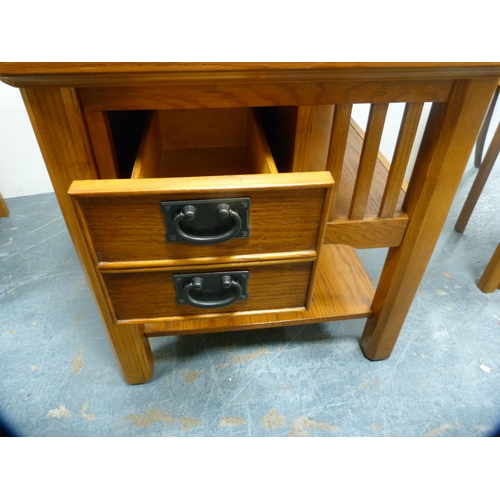 411 - Modern oak-effect occasional table with two drawers and undertier.