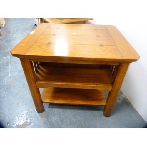 411 - Modern oak-effect occasional table with two drawers and undertier.