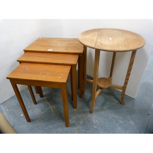 412 - Mid-century teak nest of three tables by McIntosh of Kirkcaldy and a small pine drop-leaf table.