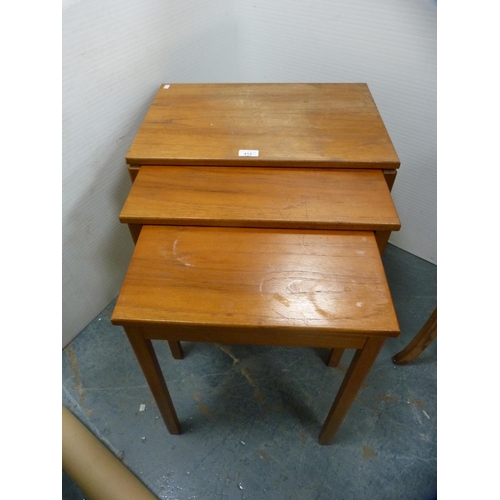 412 - Mid-century teak nest of three tables by McIntosh of Kirkcaldy and a small pine drop-leaf table.