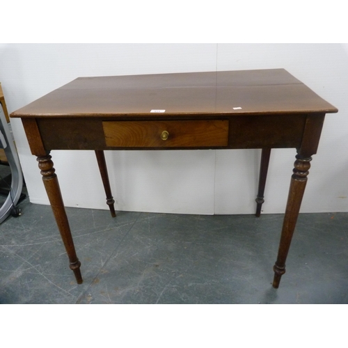 414 - Regency-style mahogany writing table with single drawer, on turned supports.