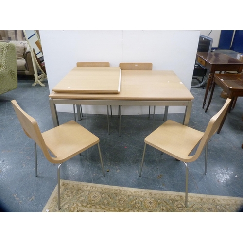 426 - Italian contemporary kitchen table, with additional leaf, and four chairs.