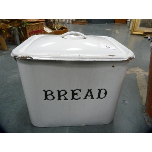 43 - White enamel bread bin and red fire bucket.