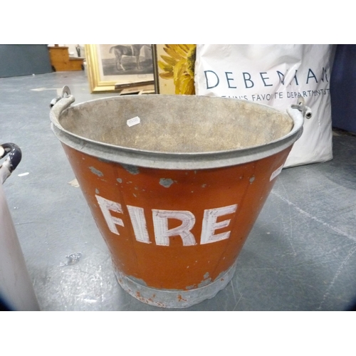 43 - White enamel bread bin and red fire bucket.