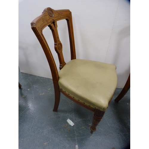 432 - Set of five late Victorian oak dining chairs with later upholstered seats.  (5)