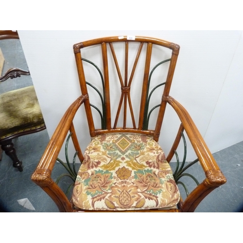 435 - Bamboo open armchair with cushion.