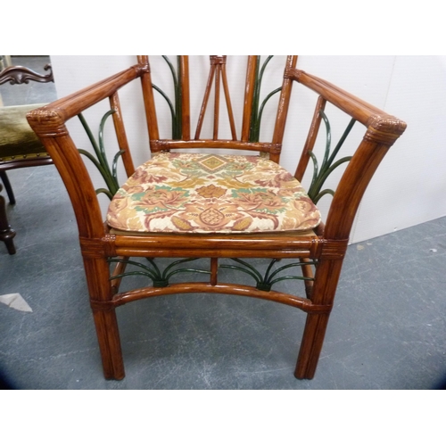 435 - Bamboo open armchair with cushion.