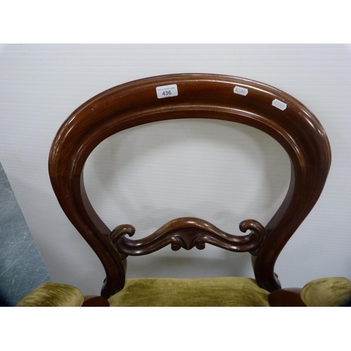 436 - Victorian mahogany serpentine-front open armchair,  the stuff-over seat upholstered in later ve... 