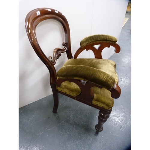 436 - Victorian mahogany serpentine-front open armchair,  the stuff-over seat upholstered in later ve... 